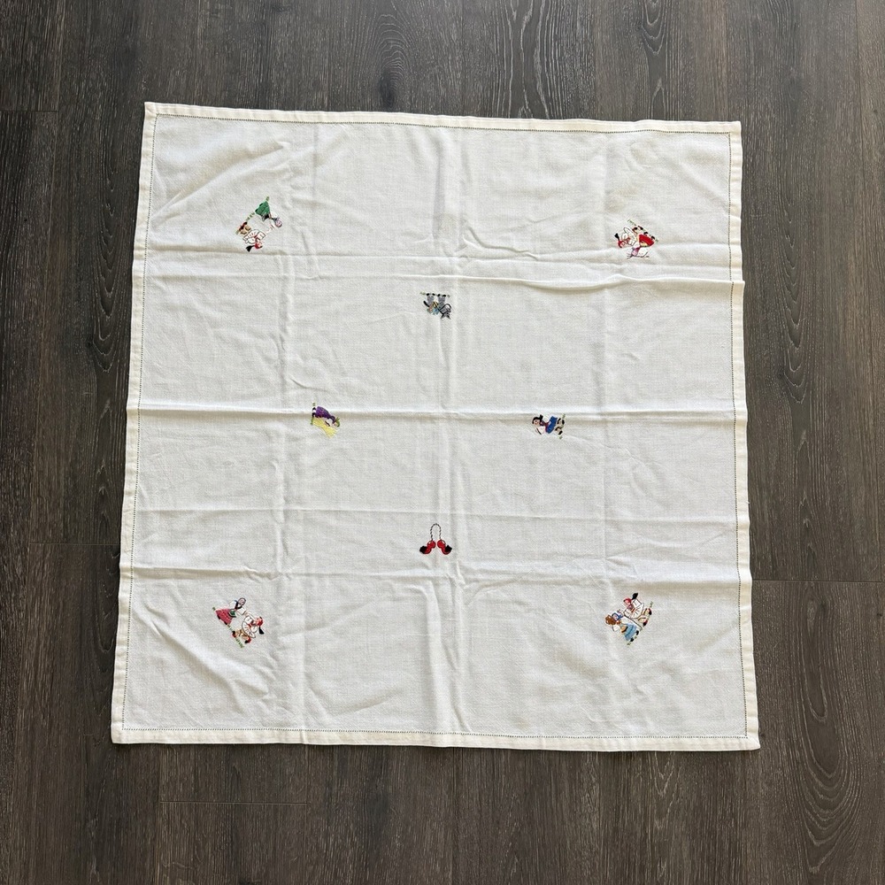 Vintage Hand Embroidered Scandinavia Tablecloth 34x34 Needlework Danish Swedish
